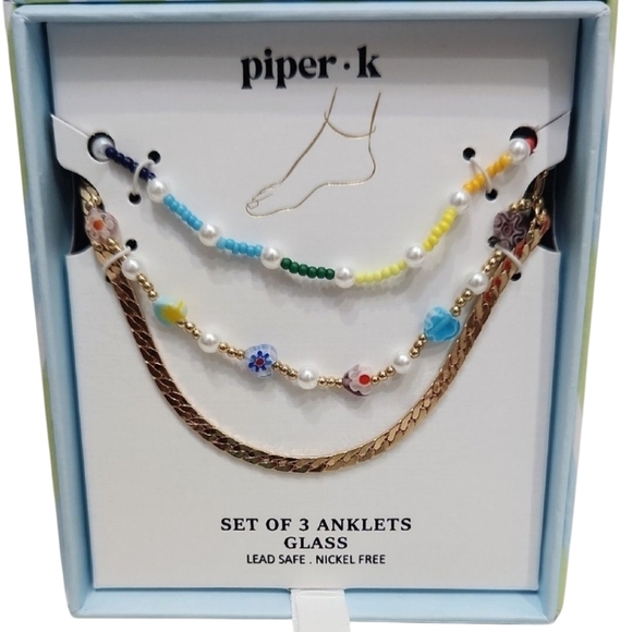 🔹️Piper K 🔹️Colorful Beaded Anklet 3 Piece Glass Set - Picture 1 of 4